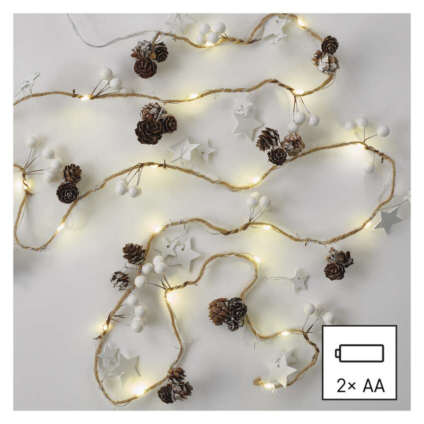 LED božična girlanda – storžki, 1,7 m, 2x AA, notranji, topla bela