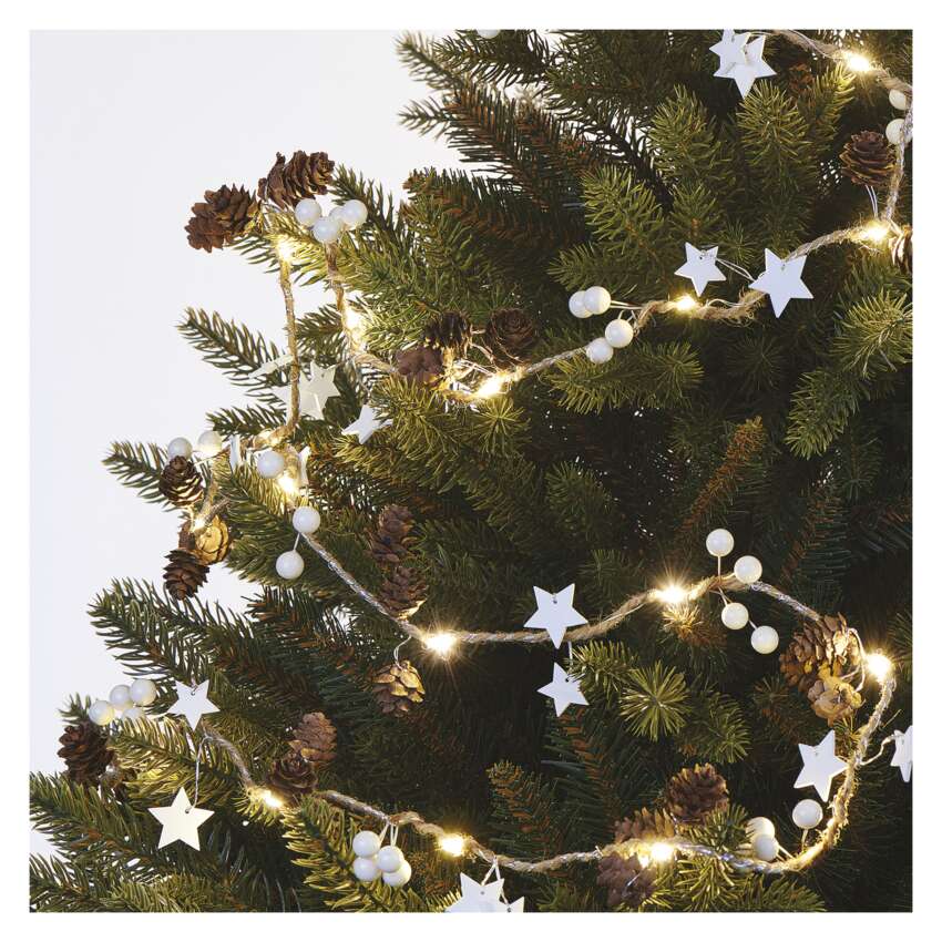 LED božična girlanda – storžki, 1,7 m, 2x AA, notranji, topla bela