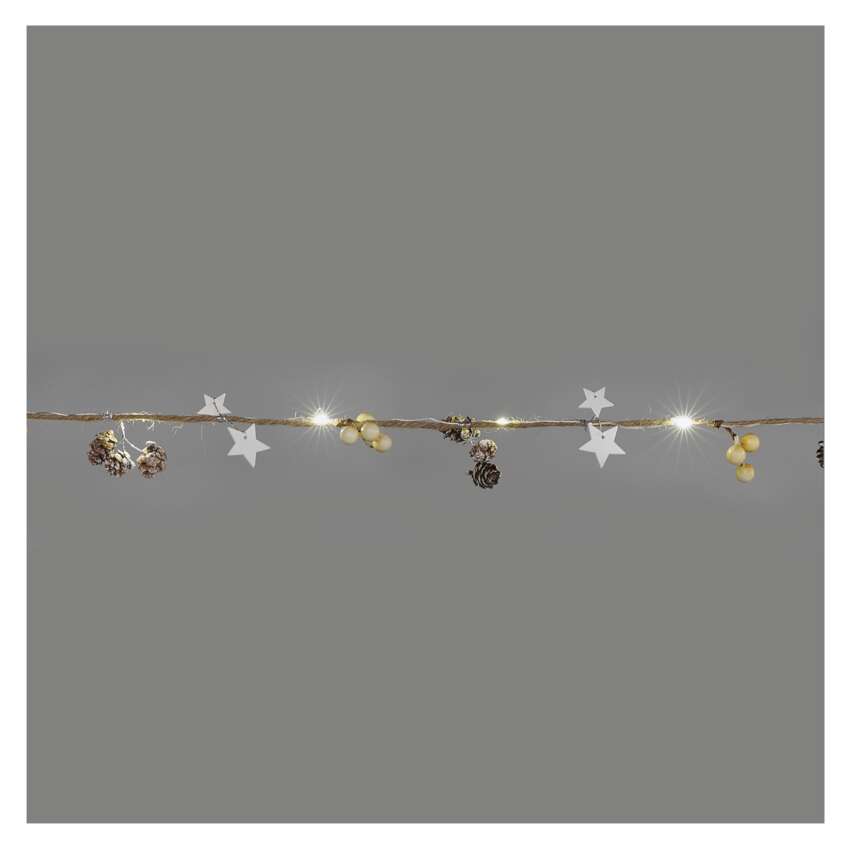 LED božična girlanda – storžki, 1,7 m, 2x AA, notranji, topla bela