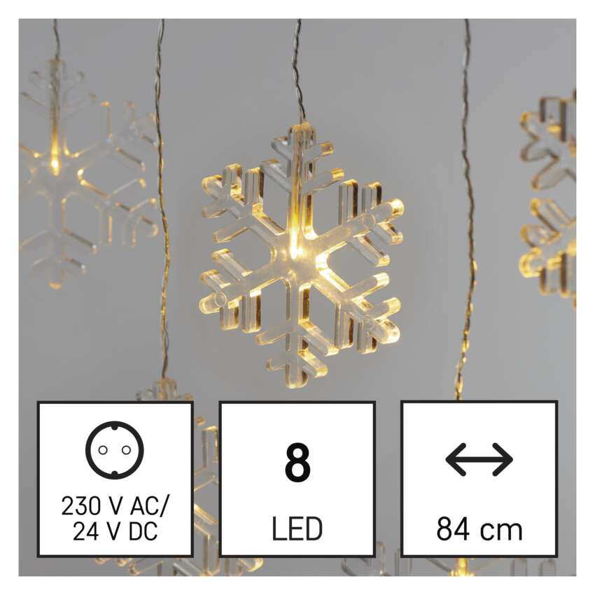LED božični zastor – snežinke, 84 cm, notranji, topla bela