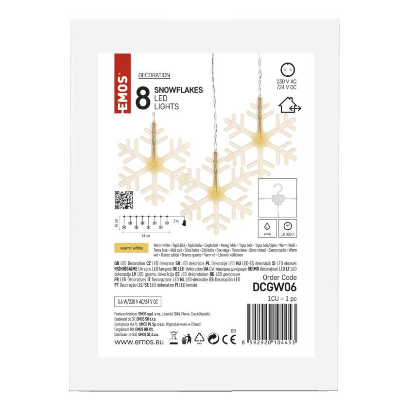 LED božični zastor – snežinke, 84 cm, notranji, topla bela