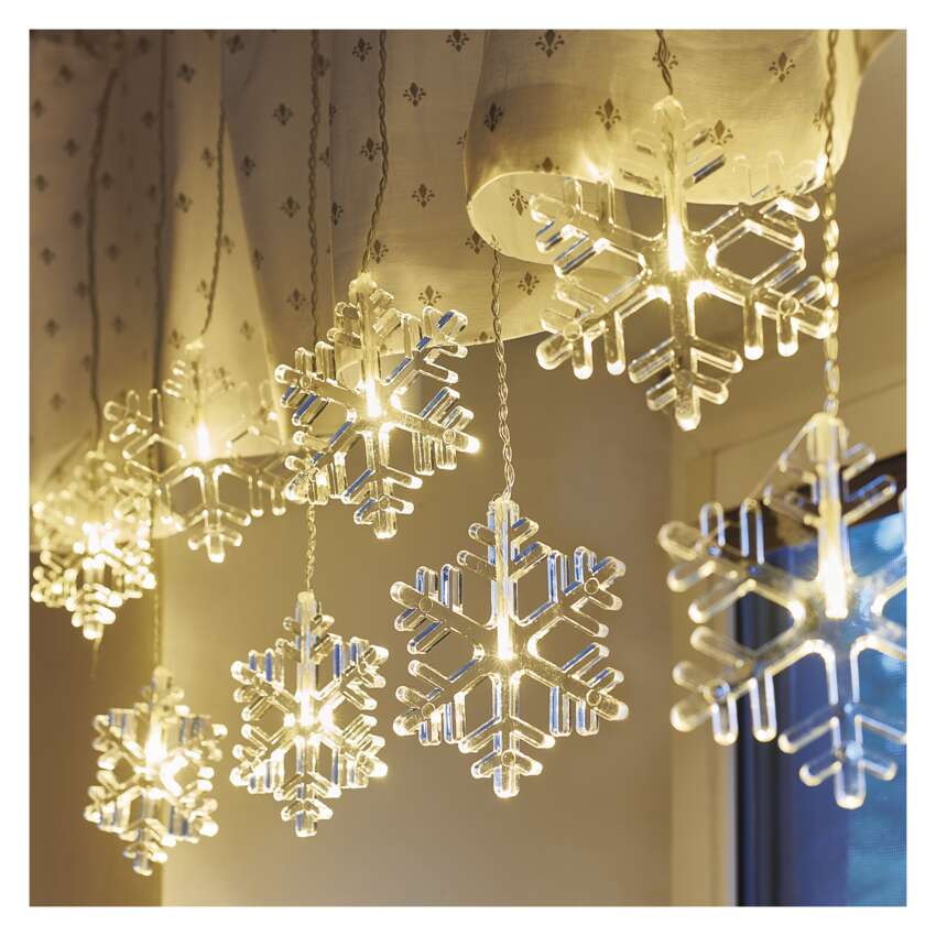 LED božični zastor – snežinke, 84 cm, notranji, topla bela