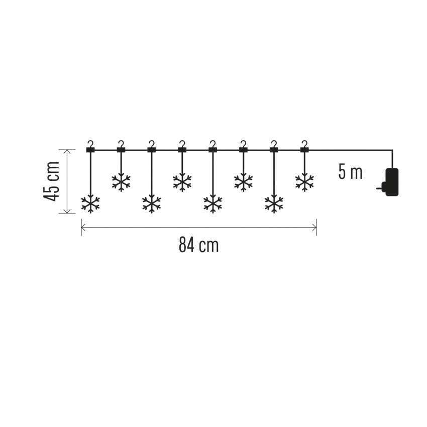 LED božični zastor – snežinke, 84 cm, notranji, topla bela