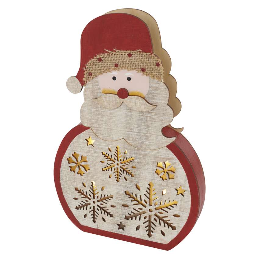 LED lesena dekoracija – Santa, 30 cm, 2x AA, notranja, topla bela, časovnik