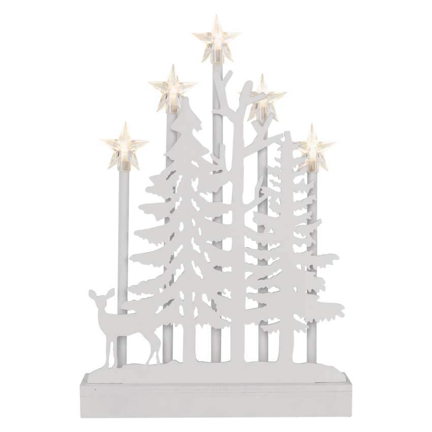 LED lesena dekoracija – gozd z zvezdami, 35,5 cm, 2x AA, notranja, topla bela, časovnik