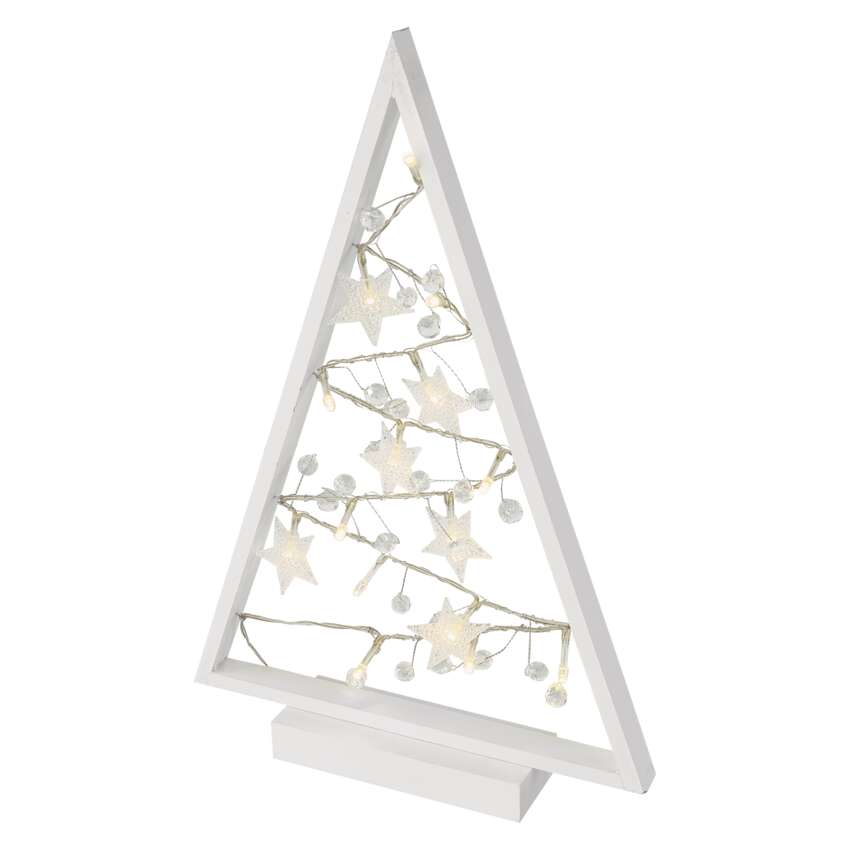 LED dekoracija – sijoča jelka z okraski, 40 cm, 2x AA, notranja, topla bela, časovnik