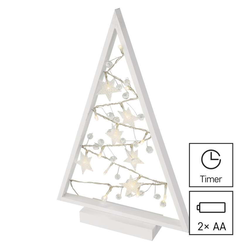 LED dekoracija – sijoča jelka z okraski, 40 cm, 2x AA, notranja, topla bela, časovnik