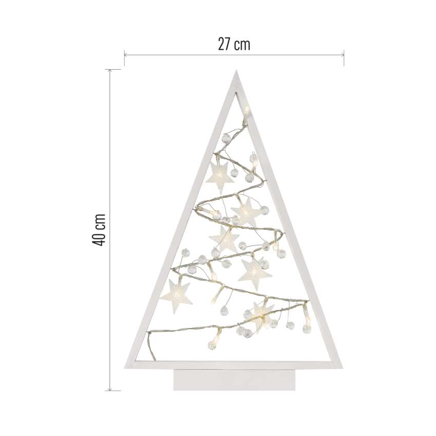 LED dekoracija – sijoča jelka z okraski, 40 cm, 2x AA, notranja, topla bela, časovnik