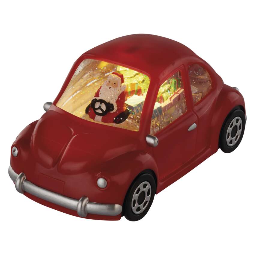 LED dekoracija – avto s Santo, 10 cm, 3x AA, notranja, topla bela, časovnik