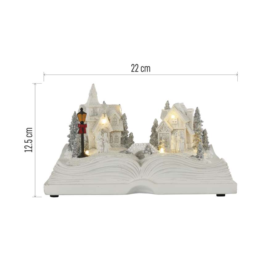 LED božična vasica – knjiga, 12,5 cm, 3× AA, notranja, topla bela