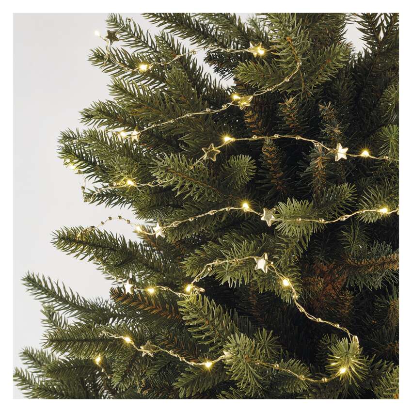 LED božična veriga zlata – zvezdice, 1,9 m, 2x AA, notranji, topla bela, časovnik