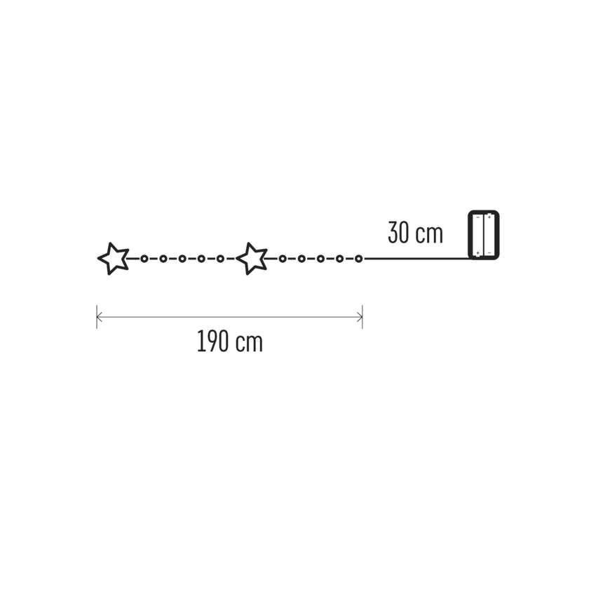 LED božična veriga zlata – zvezdice, 1,9 m, 2x AA, notranji, topla bela, časovnik