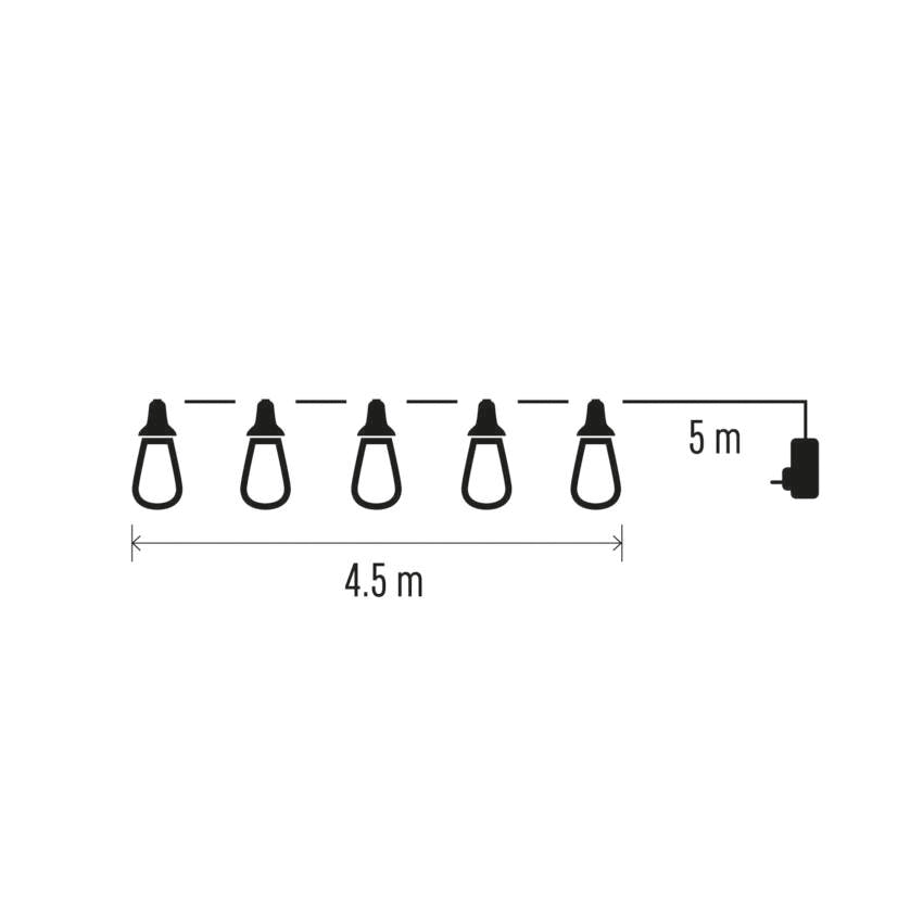 LED svetlobna veriga – 10x party lučke, 4,5 m, zunanja in notranja, vintage