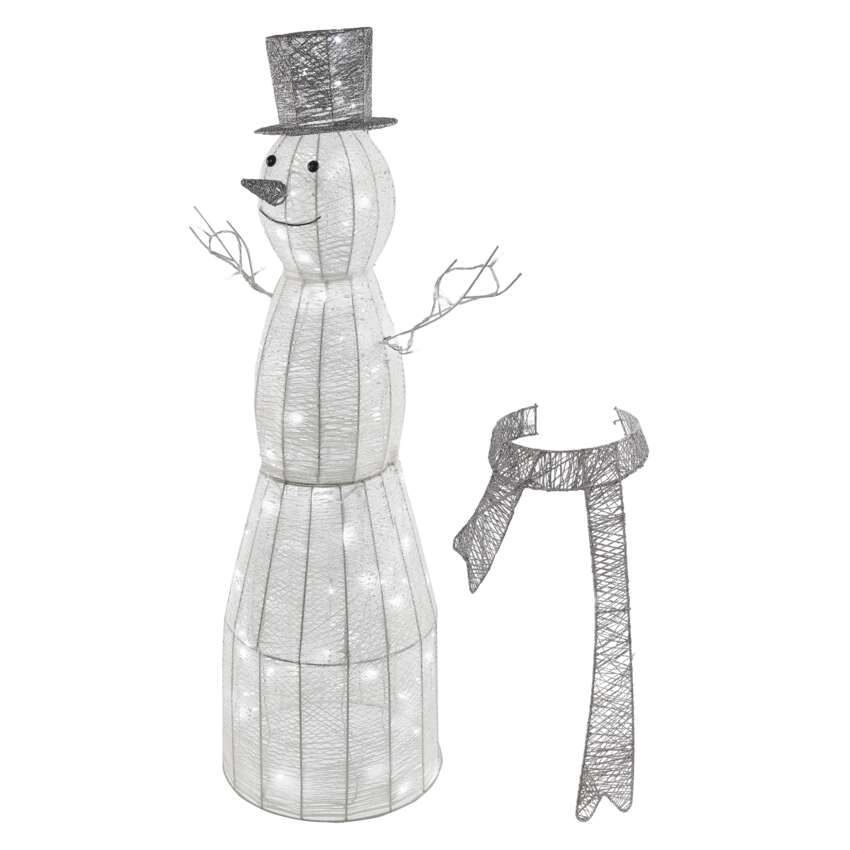 LED božični snežak iz trstike, 124 cm, notranji, hladna bela, časovnik