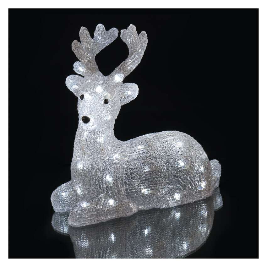 LED božični jelenček, 27 cm, zunanji in notranji, hladna bela, časovnik