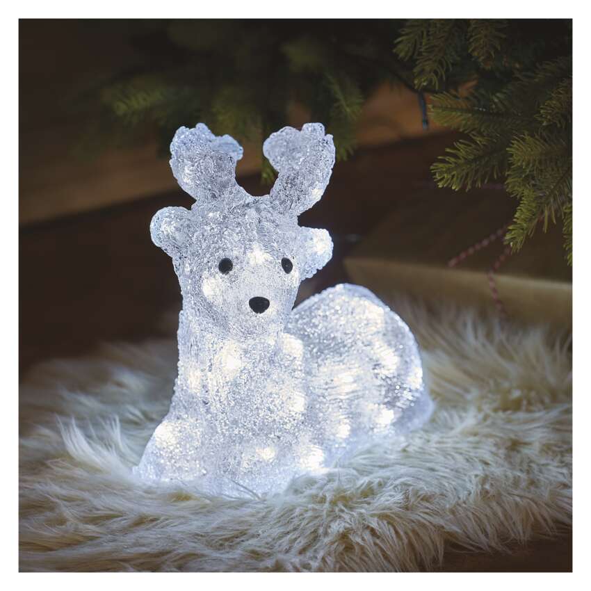 LED božični jelenček, 27 cm, zunanji in notranji, hladna bela, časovnik