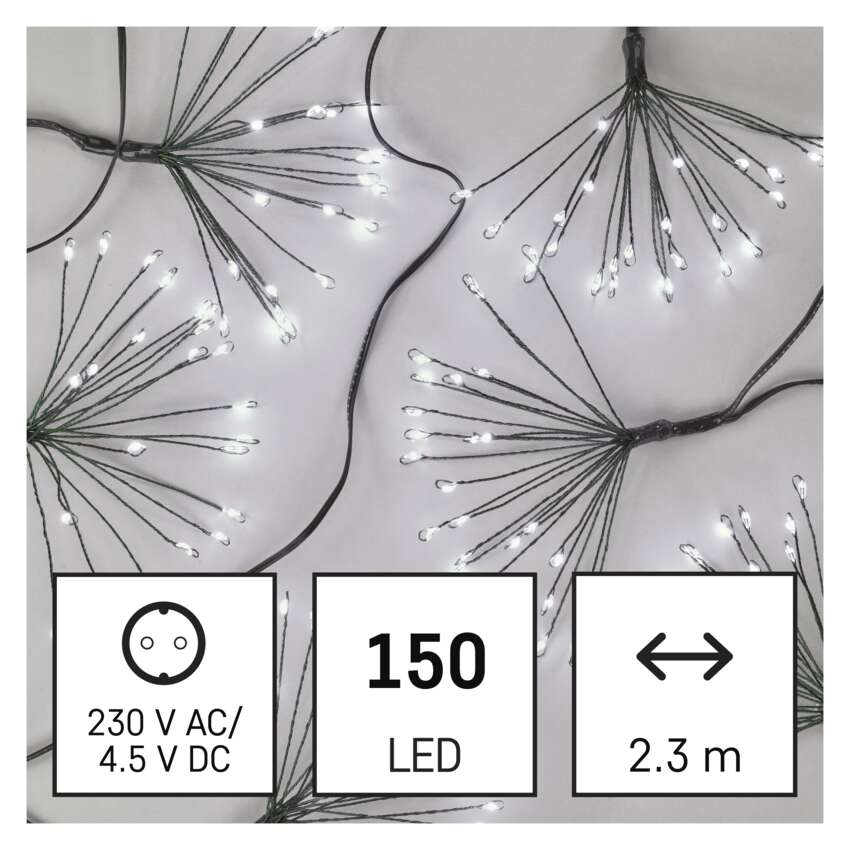 LED svetlobna veriga – svetleče cvetlice, nano, 2,35 m, notranja, hladna bela, časovnik