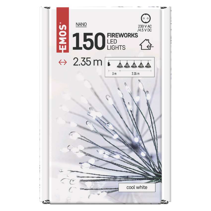 LED svetlobna veriga – svetleče cvetlice, nano, 2,35 m, notranja, hladna bela, časovnik