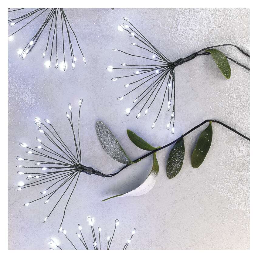 LED svetlobna veriga – svetleče cvetlice, nano, 2,35 m, notranja, hladna bela, časovnik
