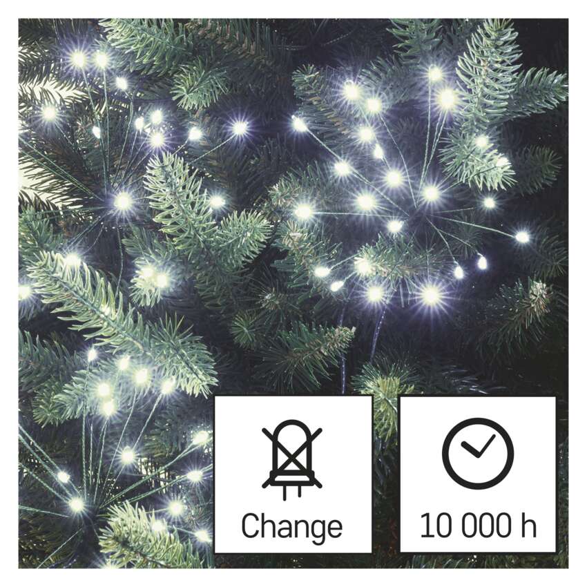 LED svetlobna veriga – svetleče cvetlice, nano, 5,2 m, notranja, hladna bela, časovnik