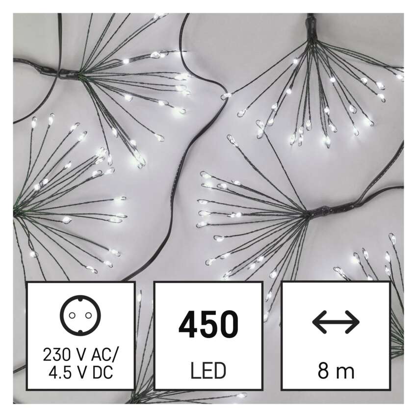 LED svetlobna veriga – svetleče cvetlice, nano, 8 m, notranja, hladna bela, časovnik
