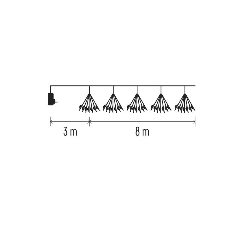 LED svetlobna veriga – svetleče cvetlice, nano, 8 m, notranja, hladna bela, časovnik