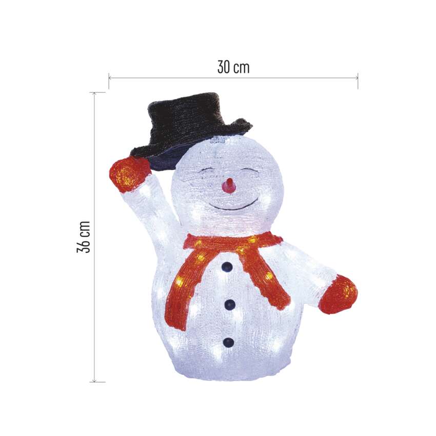 LED božični snežak s klobukom, 36 cm, zunanji in notranji, hladna bela, časovnik