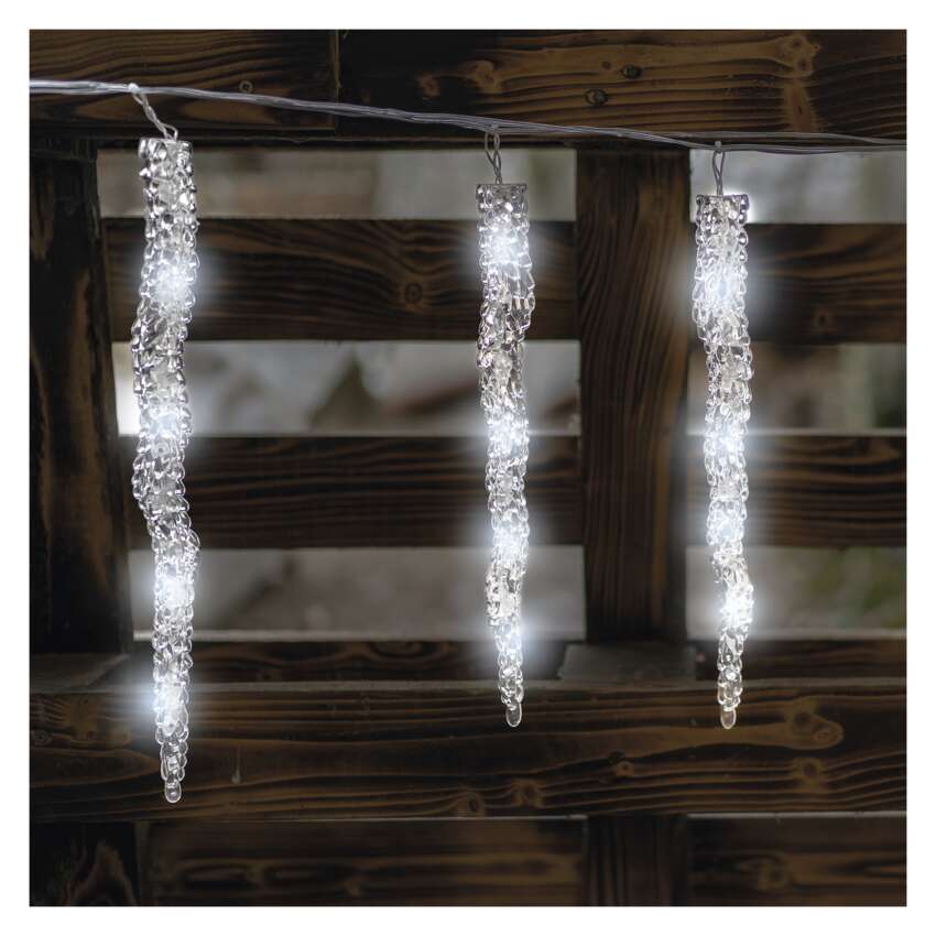 LED božična girlanda – ledene sveče, 12 kosov, 3,6 m, zunanja in notranja, hladna bela