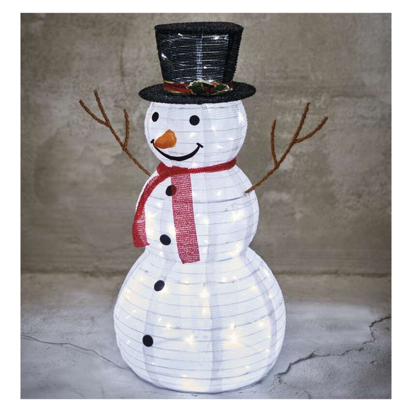 LED zložljiv snežak, 90 cm, zunanji in notranji, hladna bela