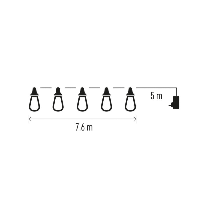 LED svetlobna veriga – 16x party lučke prozorne, 7,6 m, zunanja in notranja, topla bela