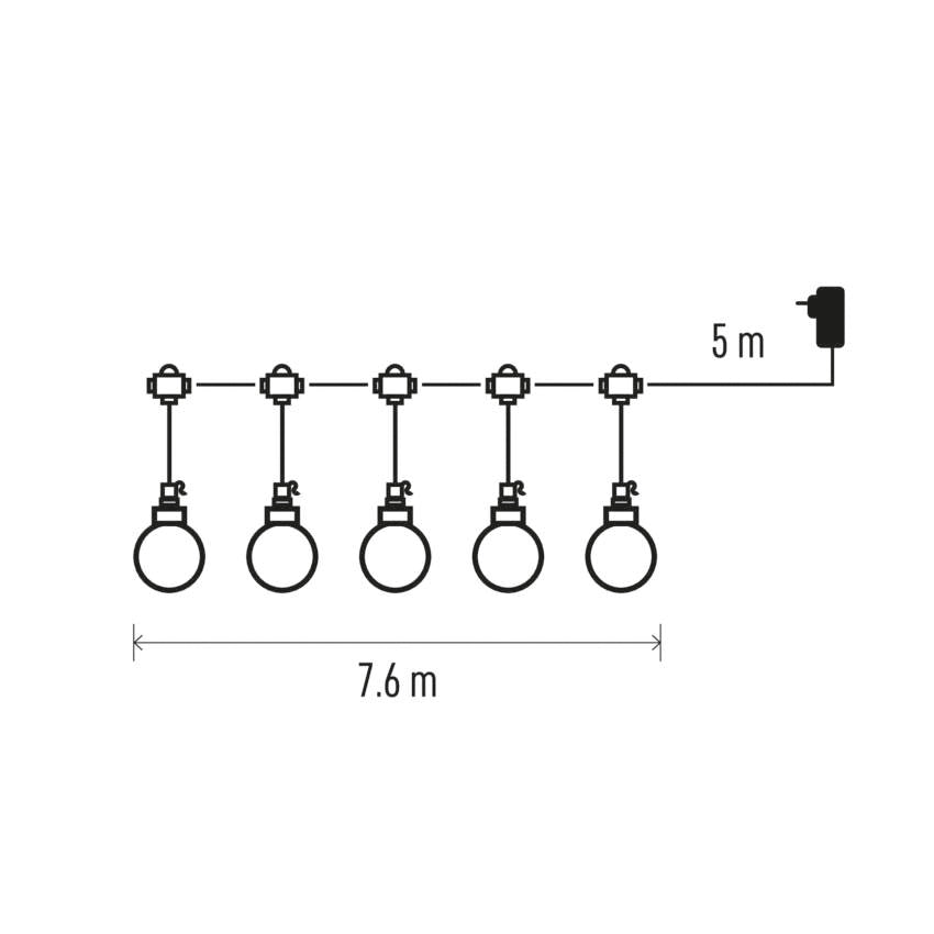 LED svetlobna veriga – 20x party lučke, 7,6 m, zunanja in notranja, topla bela