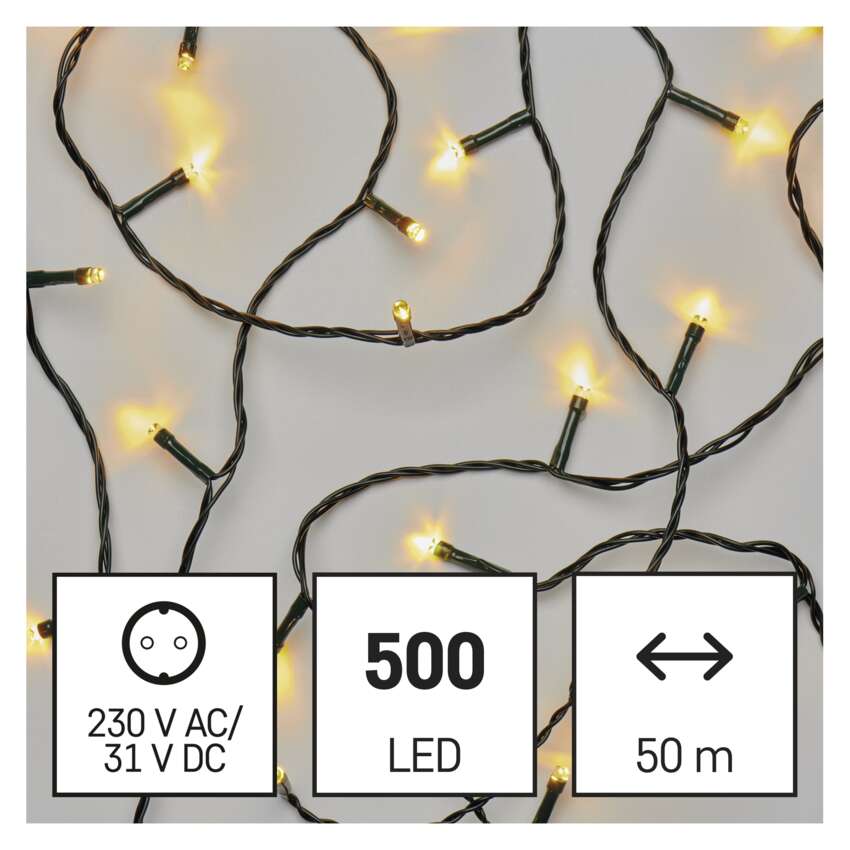LED božična veriga, 50 m, zunanja in notranja, topla bela, časovnik