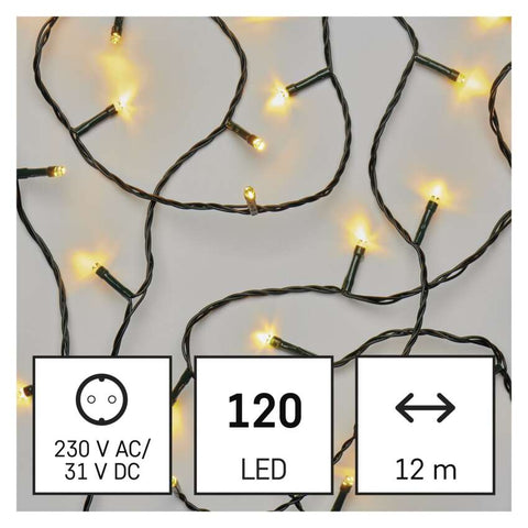 LED božična veriga, 12 m, zunanja in notranja, topla bela, časovnik