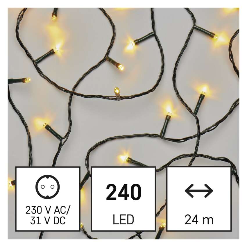 LED božična veriga, 24 m, zunanja in notranja, topla bela, časovnik