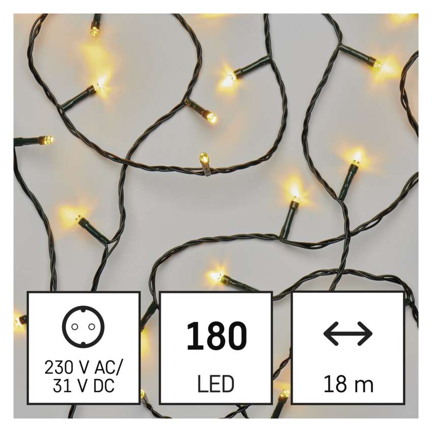 LED božična veriga, 18 m, zunanja in notranja, topla bela, programi