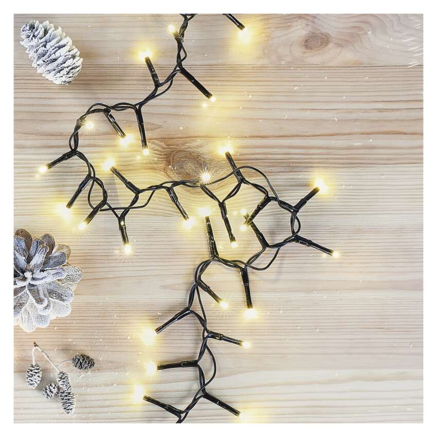 LED božična veriga – jež, 8 m, zunanja in notranja, topla bela, časovnik