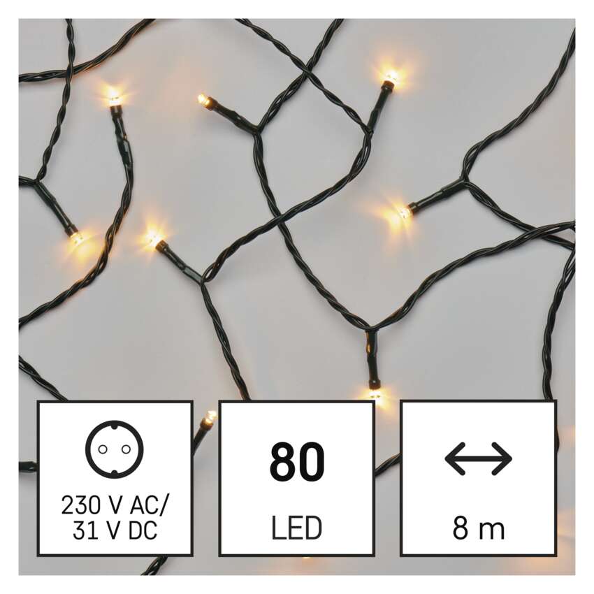 LED božična veriga, 8 m, zunanja in notranja, vintage, časovnik