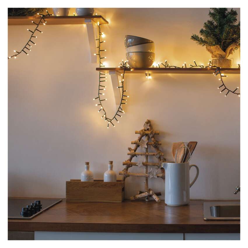 LED božična veriga – jež, 8 m, zunanja in notranja, vintage, časovnik