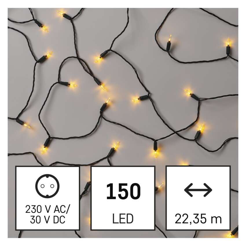 LED božična veriga – tradicionalna, 22,35 m, zunanja in notranja, vintage