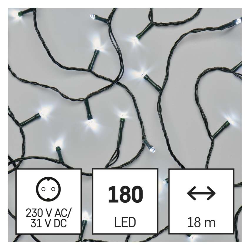 LED božična veriga, 18 m, zunanja in notranja, hladna bela, časovnik