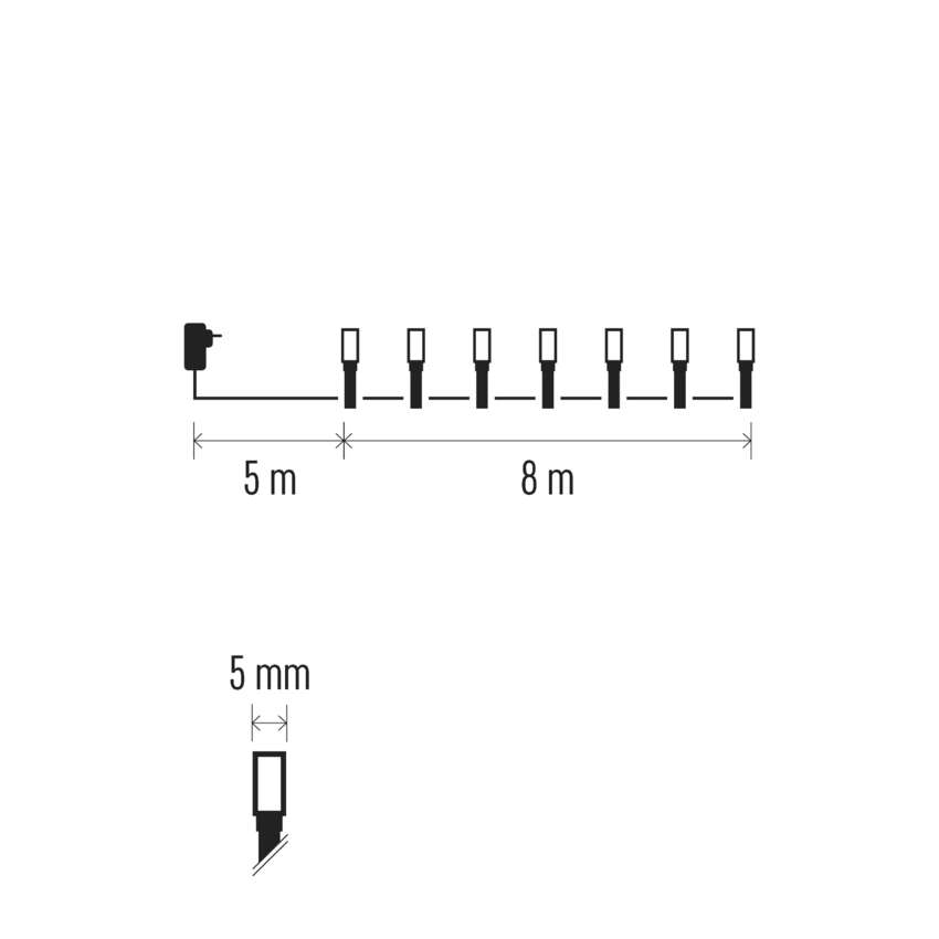 LED božična veriga, 8 m, zunanja in notranja, topla/hladna bela, časovnik