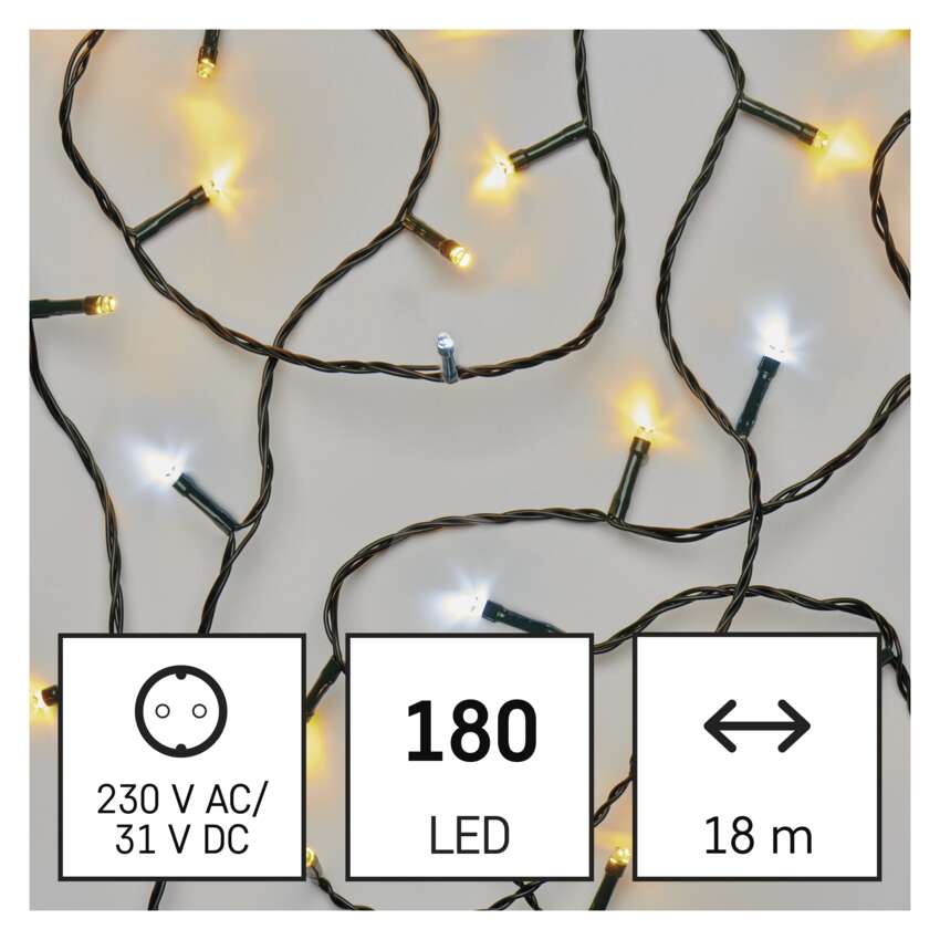 LED božična veriga, 18 m, zunanja in notranja, topla/hladna bela, časovnik