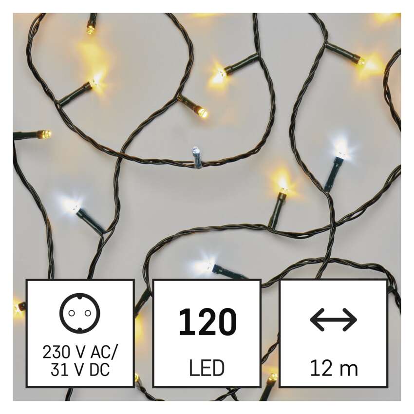 LED božična veriga utripajoča, 12 m, zunanja in notranja, topla/hladna bela, časovnik