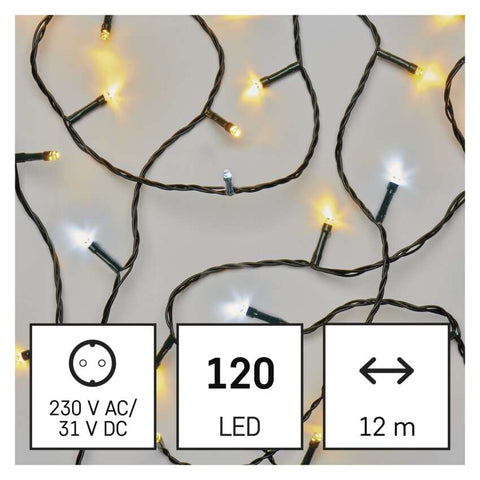 LED božična veriga utripajoča, 12 m, zunanja in notranja, topla/hladna bela, časovnik