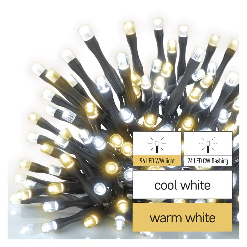 LED božična veriga utripajoča, 12 m, zunanja in notranja, topla/hladna bela, časovnik