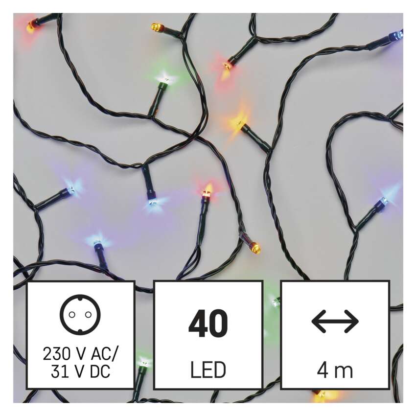 LED božična veriga, 4 m, zunanja in notranja, večbarvna, časovnik