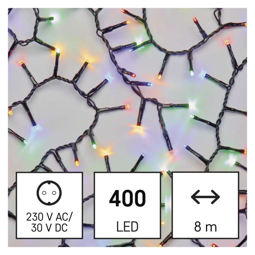 LED božična veriga – jež, 8 m, zunanja in notranja, večbarvna, časovnik