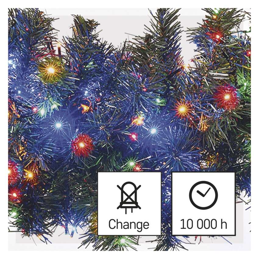 LED božična veriga – jež, 12 m, zunanja in notranja, večbarvna, časovnik
