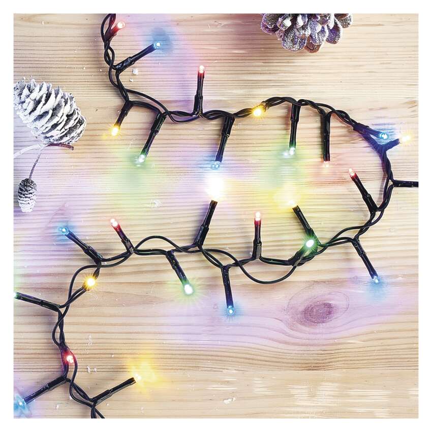 LED božična veriga – jež, 12 m, zunanja in notranja, večbarvna, časovnik