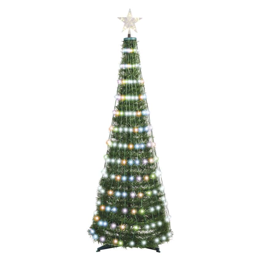 LED božična jelka s svetlobno verigo in zvezdo, 1,5 m, notranja, upravlj., časovnik, RGB